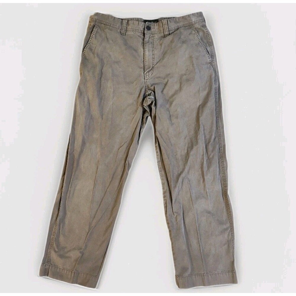 Eddie Bauer Mens Pants 35X30 Cotton Khaki Cream/Gray Outdoor Casual Classic Fit